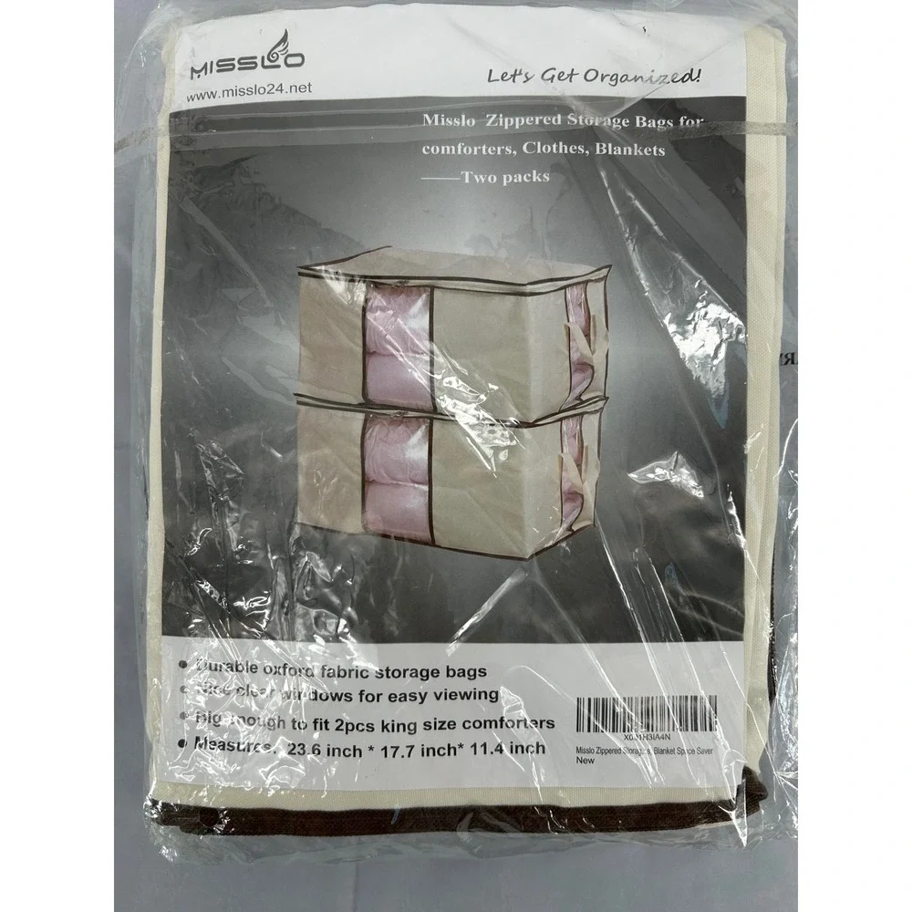 Misslo Storage Bags Home OS Beige 2 Pack King Comforter Zippered Organizer